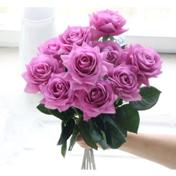 Roses purple artificial flower 43-44cm, like real, real touch, premium (silk/silicone)
