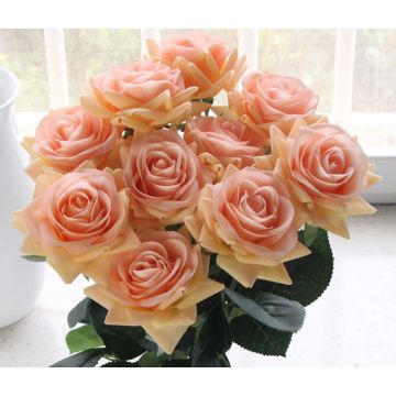 Roses in orange artificial flower 43-44cm, like real. real touch, premium (silk/silicone)
