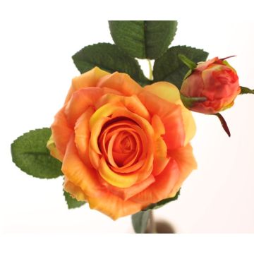 Roses avec bourgeon en orange-saumon Fleur artificielle 48cm, comme une vraie, real touch, Premium (soie/silicone)