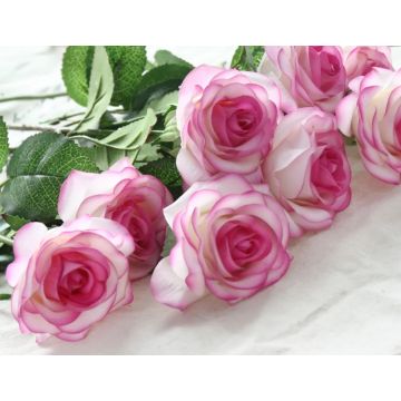 Rosen in weiss-rosa Kunstblume 43-44cm, wie echt, real touch, Premium (Seide/Silikon)