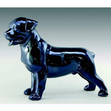 Figurine en porcelaine de Rottweiler debout 36cm x 31cm métal brillant