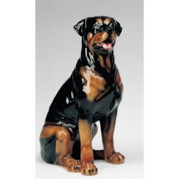 Figurine en porcelaine de Rottweiler assise 70cm