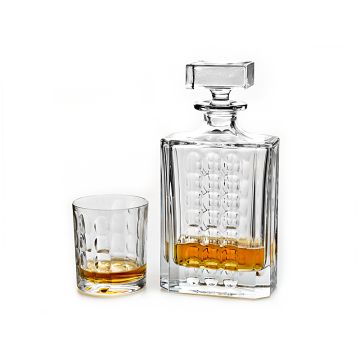"Scale" whisky set 7-piece, Bohemian crystal, 1x decanter + 6x glasses