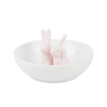 Ceramic decoration Easter bowl with 2 rabbits 15x7cm
