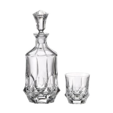 "Soho" whisky set 7-piece, Bohemian crystal, 1x decanter + 6x glasses