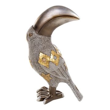 Décoration oiseau toucan anthracite/or/argent 23cm