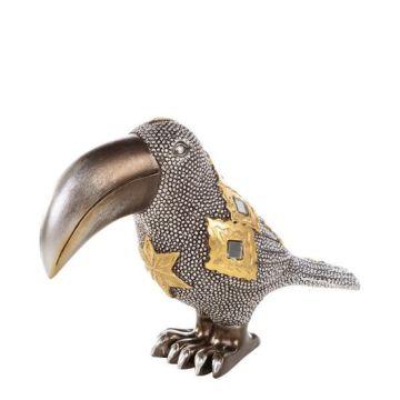 Décoration oiseau toucan anthracite/or/argent 12cm
