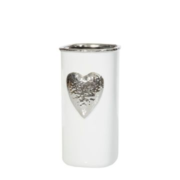 Decorative vase, 20cm, white-silver, silver heart