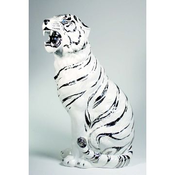 Luxurylinie Weisser Tiger sitzend, Swarovski Augen 90cm