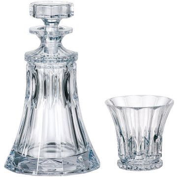 "Wellington" whisky set 3-piece, Bohemian crystal, 1x decanter + 2x glasses