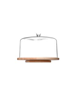 Glasglocke mit Holz Drehscheibe/brett Glashaube, Krosno, 33cm    