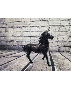 Einhorn Porzellanfigur stehend ca.31cm x 32cm schwarz, Horn versilbert
