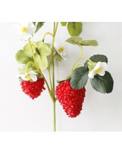 Kunst Erdbeeren ast ca.28cm mit 2x Erdbeere und Blüten