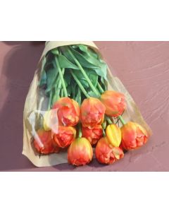 Tulip set 15pcs. artificial flower 40cm, like real, real touch, orange-yellow